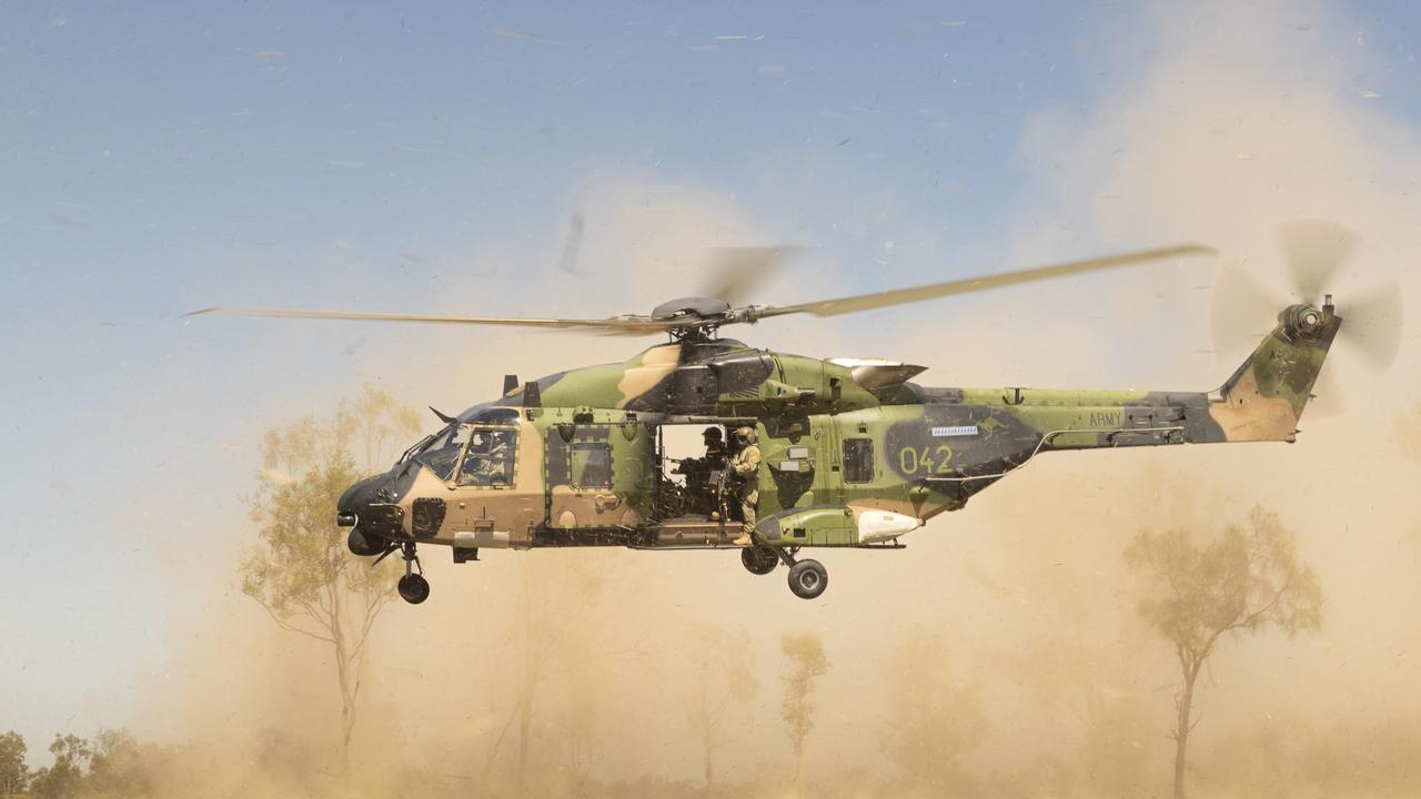 An Australian Army MRH-90 Taipan from the 5th Aviation Regiment lands as part of air mobility operations with the 3rd Battalion, The Royal Australian Regiment on Exercise Brolga Run 23 at Townsville Field Training Area. Picture: Supplied