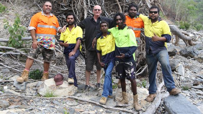 Wujal Wujal councillor Lucas Creek, Allan Nandy, 25, Community Owned Enterprises project coordinator Wayne Westwood, Ronan Bassani, 22, Jukai Greenwool, 22, Jaukai Dempsey, 19, and Dujuan Yougie, 24.