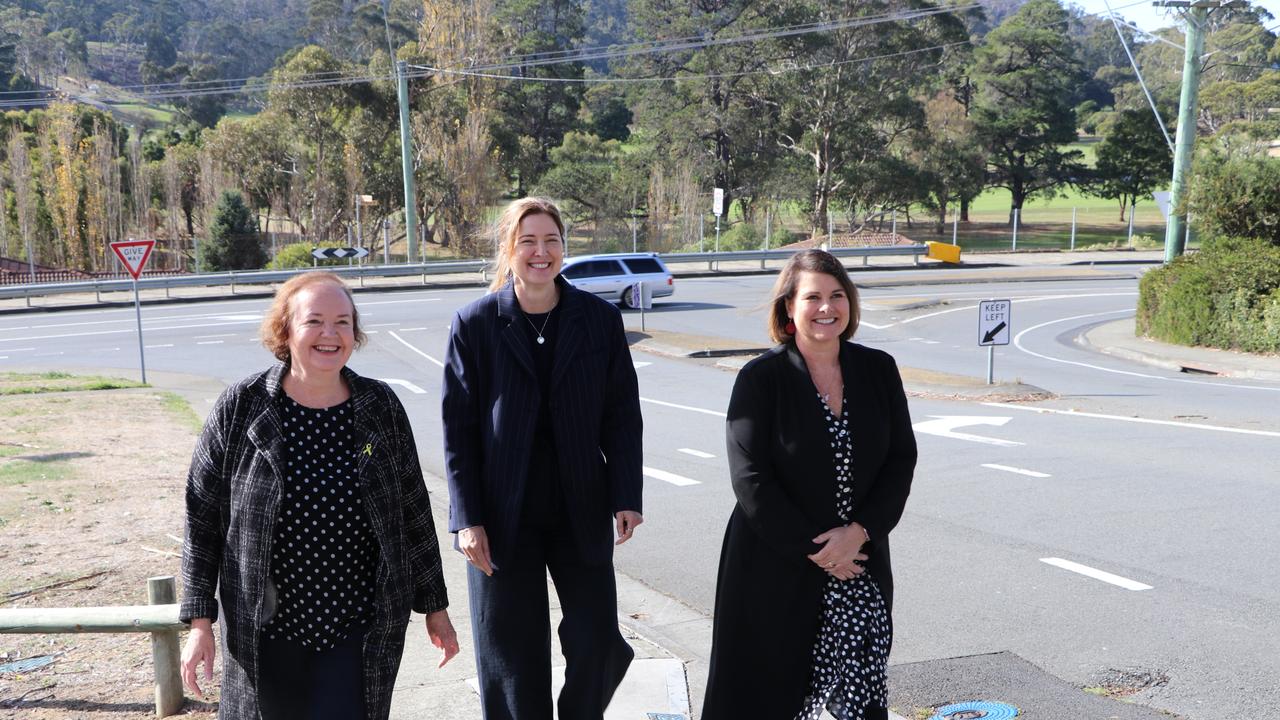 Tasmanian Senator Carol Brown, Federal Member for Franklin Julie Collins, Kingborough Mayor and Paula Wriedt at the traffic hotspot in Kingston. Picture: Supplied