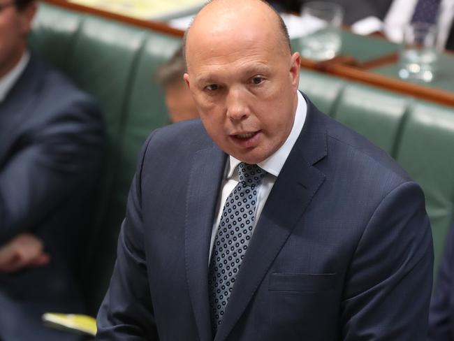 Minister for Home Affairs Peter Dutton during Question Time in the House of Representatives Chamber, at Parliament House in Canberra. Picture Kym Smith