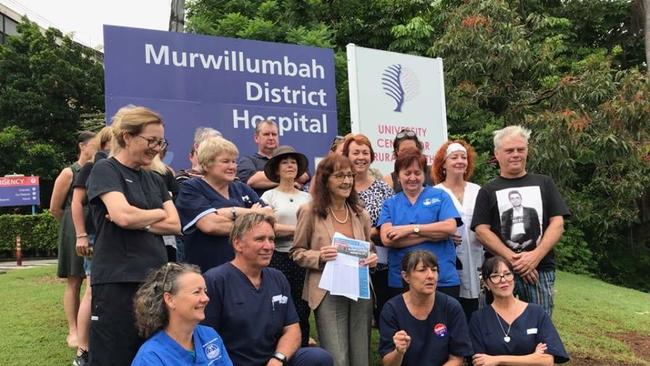 SOCIAL MEDIA IMAGE DISCUSS USE WITH YOUR EDITOR - Member for Lismore Janelle Saffin with nurses outside the Murwillumbah Hospital on Saturday collecting signatures for the petition to stop the changes to nursing hours at the ED department.