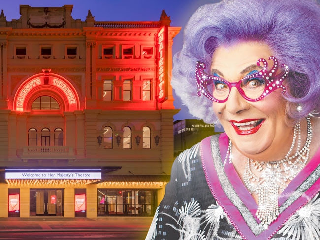 Dame Edna outside Her Majesty's Theatre in Adelaide.