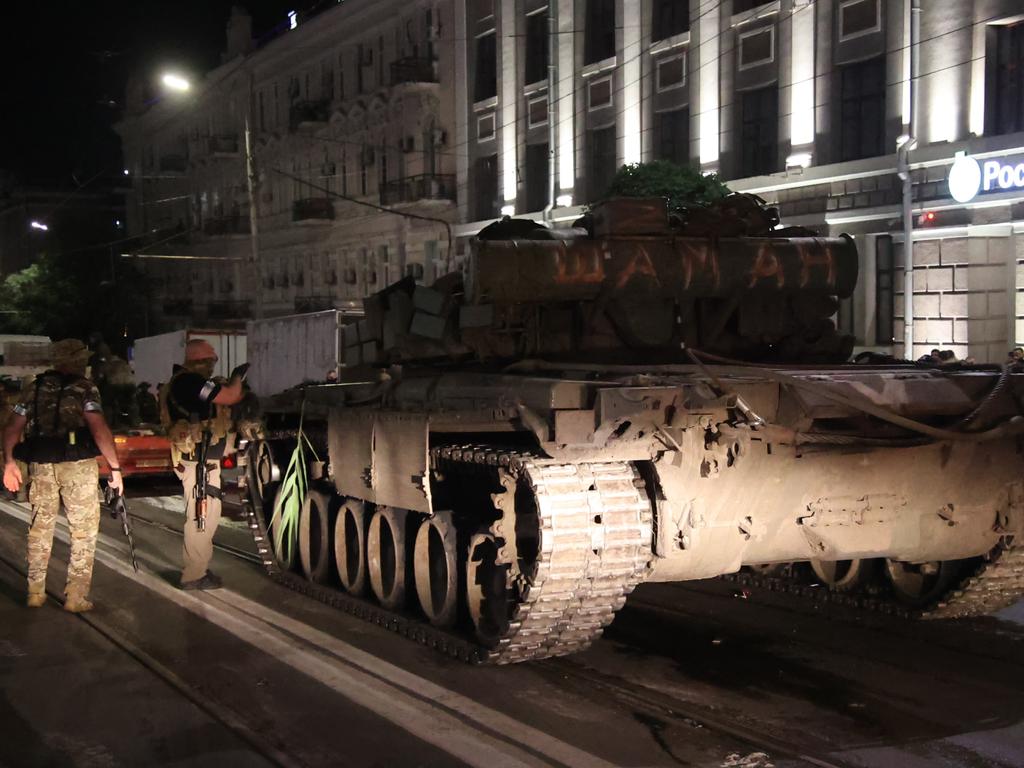 Members of the Wagner Group prepare to depart from the Southern Military District's headquarters and return to their base. Picture: Getty Images