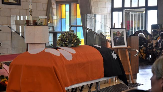 Mr Costa’s casket was draped in a Territory flag. Picture: Sierra Haigh