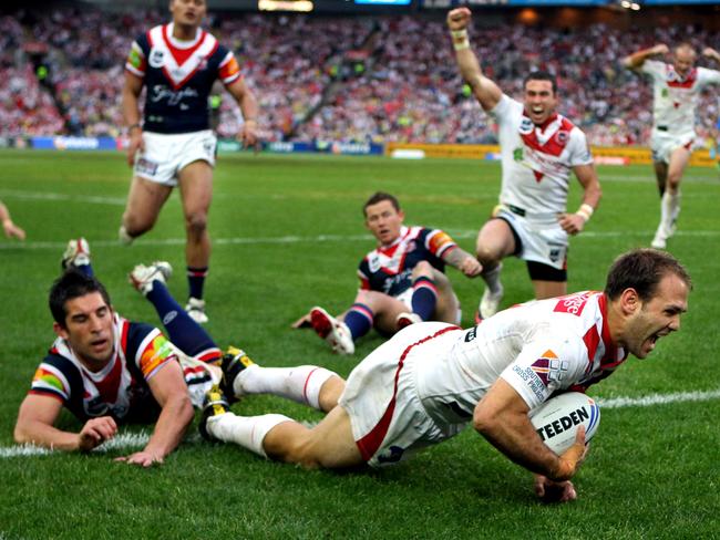 Try time: Jason Nightingale dives over in the second half.