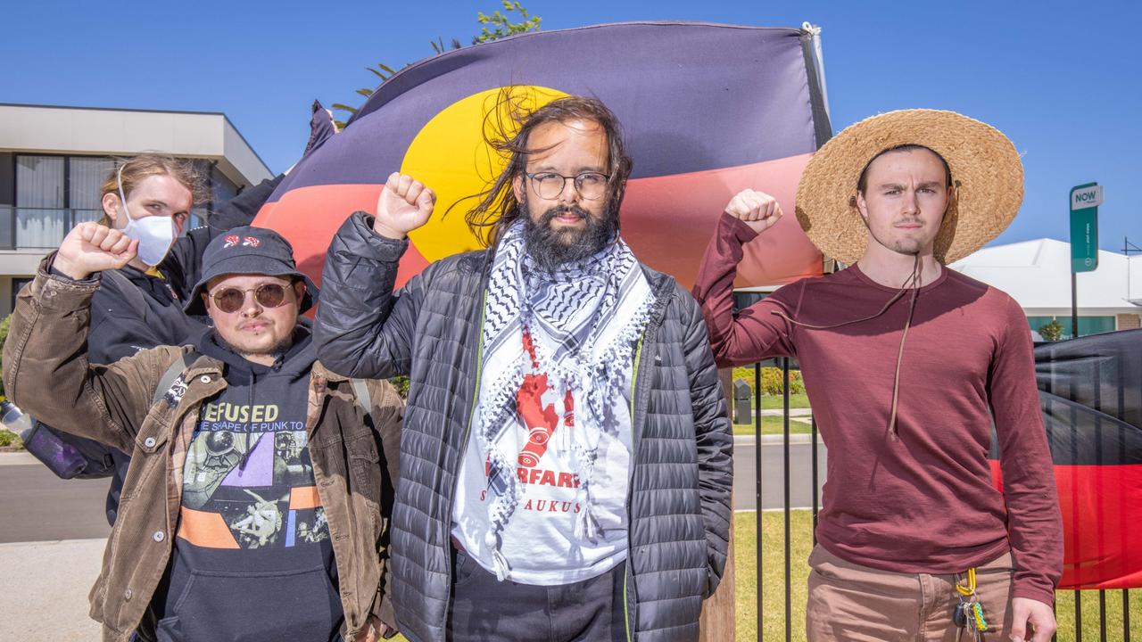 Protesters at the Riverlea site in Buckland Park SA at the weekend. Picture: Ben Clark