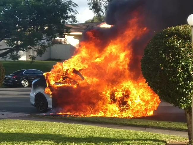 A short time after the shooting a car was set alight at Wakeley. Picture: TNV