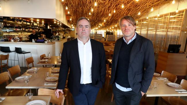 MADE majority owner Radek Sali and MADE CEO Leigh Small at Calombaris’ Hellenic restaurant in Melbourne. Picture: David Geraghty/The Australian