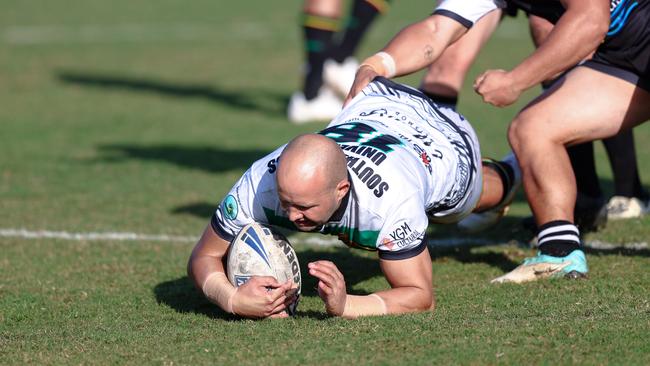 Tyrone Roberts dived over for Northern United’s third try in the 11th minute against Lower Clarence. Picture: DC Sports Photography