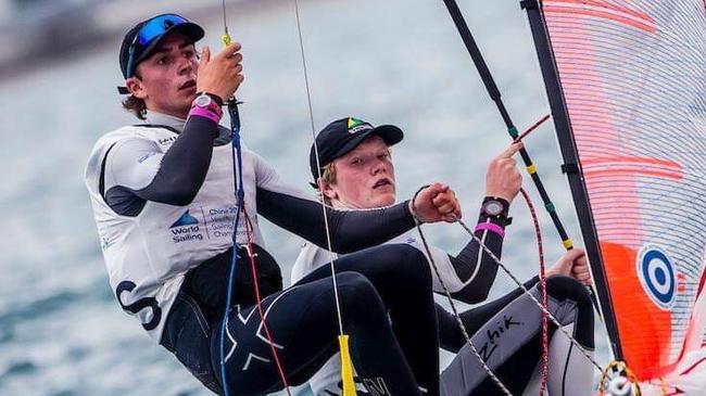 Miles Davey, left, racing with his old crewmate Henry Larkings.