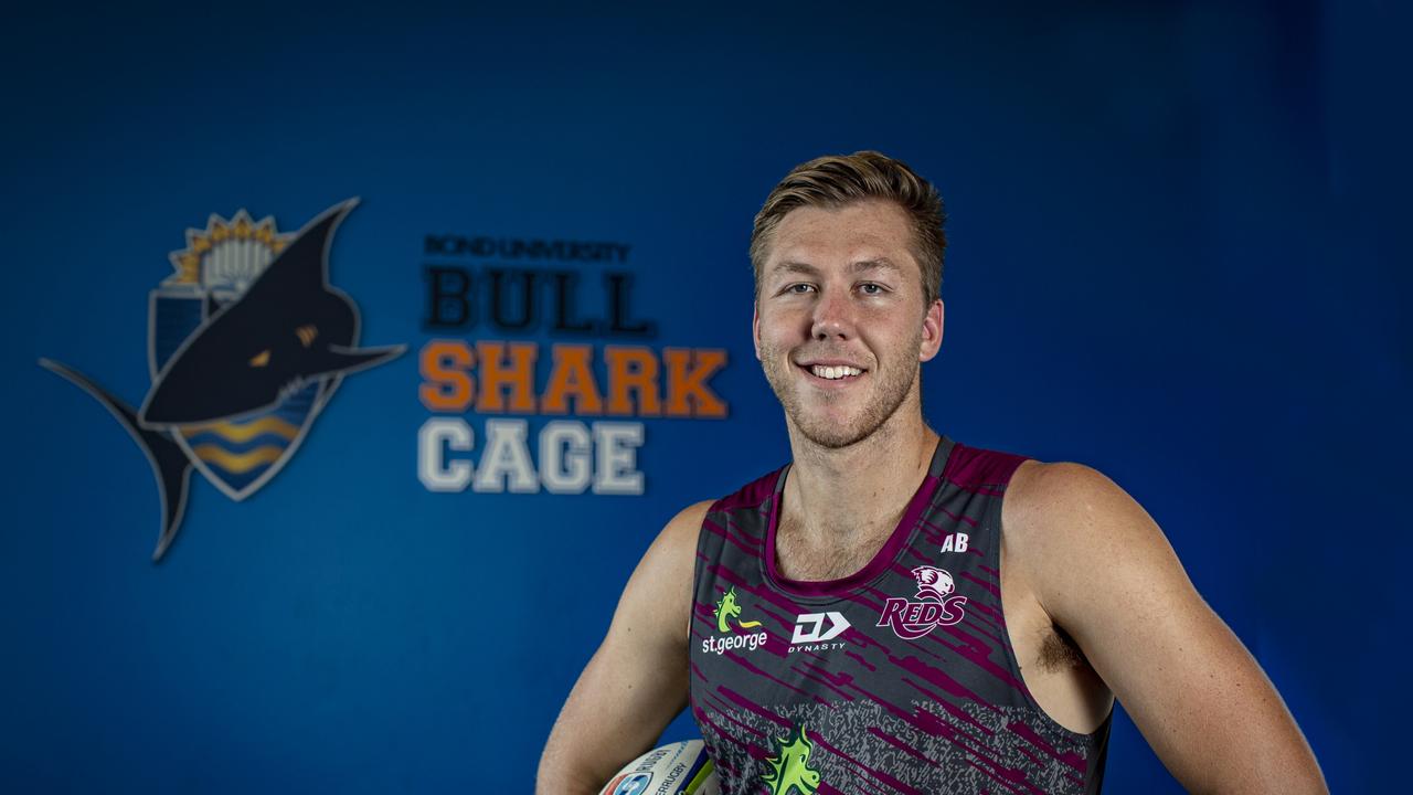 Queensland Reds lock Angus Blyth is closing in on Wallabies selection. Picture: Brendan Hertel/QRU Media