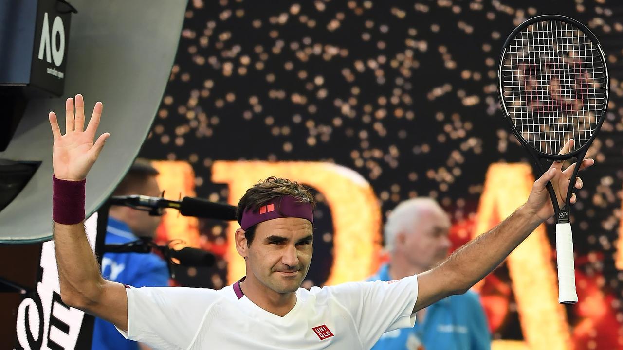 Switzerland's Roger Federer celebrates after victory against Tennys Sandgren.