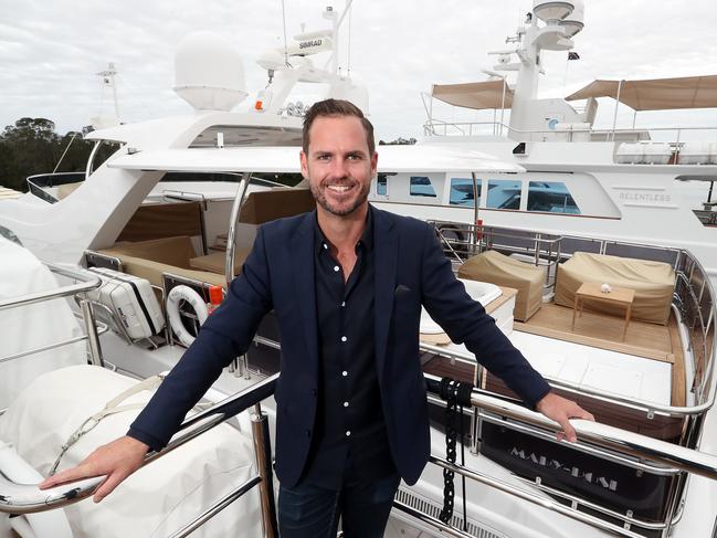 Gold Coast City Marina are having a Superyacht Rendezvous party on Friday night.Cameron Bray on board Sahana.Photo by Richard Gosling