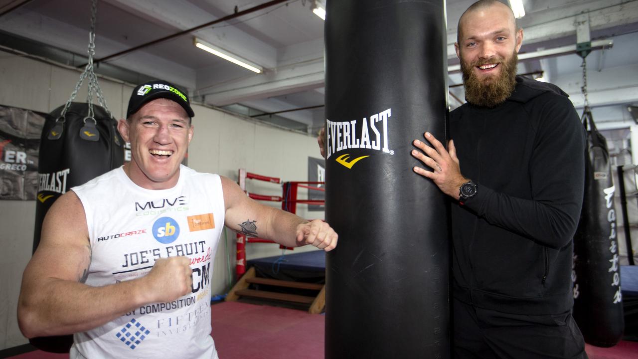 Paul Gallen was in Melbourne on Tuesday where he got some training help from Demons skipper star Max Gawn Picture: NCA NewsWire / David Geraghty