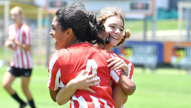 Kelvin Grove State College celebrate a goal.. Picture, John Gass