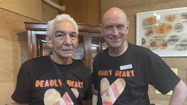 Cultural guide Greg McAdam, an Arrernte man, and Dr Gavin Wheaton in Alice Springs in 2023 as part of the Deadly Heart Trek. Picture: File