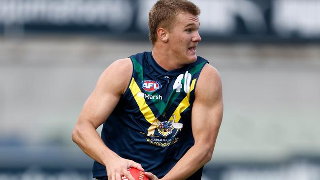 Tyler Welsh in action for the AFL National Academy team against Coburg. Picture: Michael Willson/AFL Photos via Getty Images