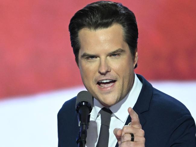 (FILES) US Representative Matt Gaetz, Republican of Florida, speaks during the third day of the 2024 Republican National Convention at the Fiserv Forum in Milwaukee, Wisconsin, on July 17, 2024. US President-elect Donald Trump announced on November 13, 2024, that he intendds to nominate right-wing firebrand lawmaker Matt Gaetz US Attorney General. (Photo by ANDREW CABALLERO-REYNOLDS / AFP)