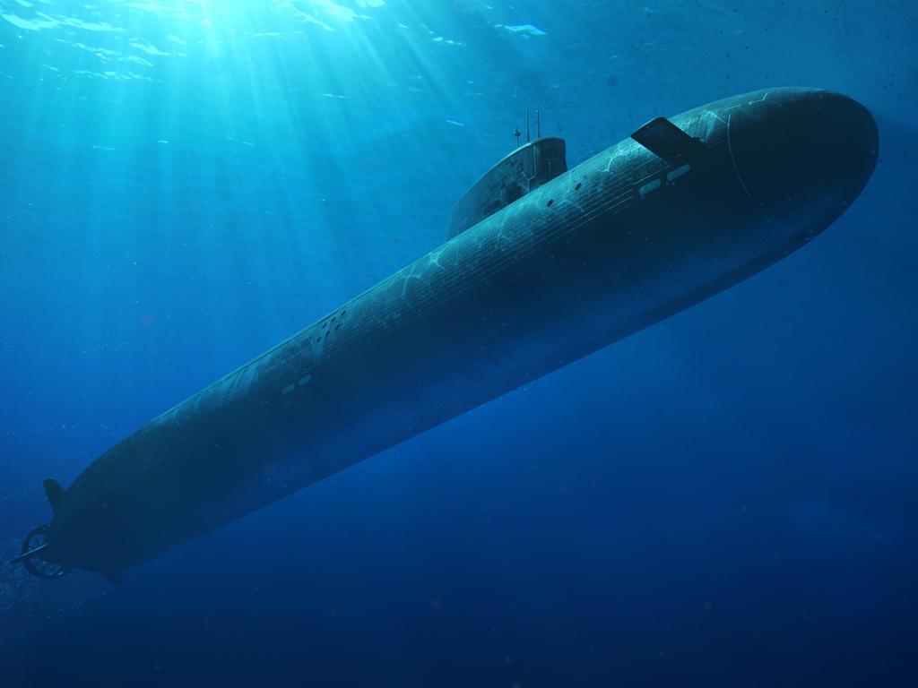 An artist's impression of the future SSN-AUKUS nuclear-powered submarine, to be built in Australia using a hybrid UK and US design. Picture: Defence/Supplied