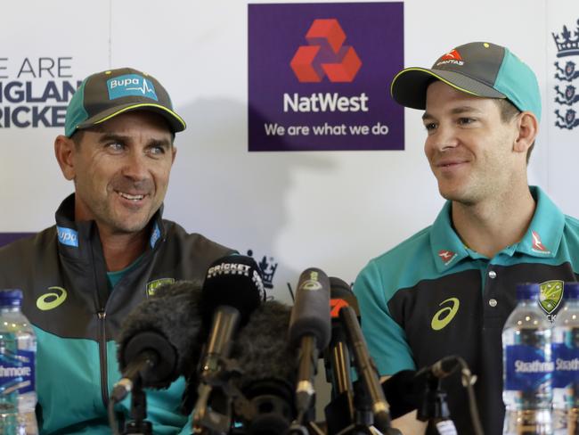 Justin Langer, left, and captain Tim Paine are starting from scratch.