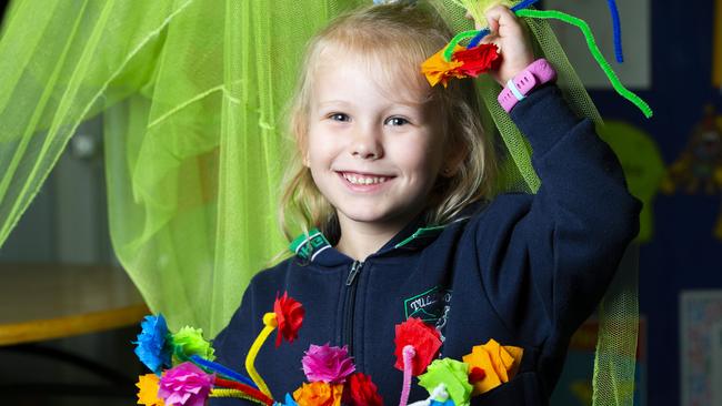 Tullawong Primary School prep students are back at school after COVID-19 restrictions are eased. Abigail is happy to be back at school. June 17, 2020. Picture: Renae Droop