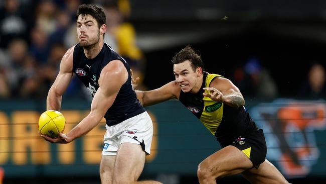 Carlton midfielder George Hewett has been ‘consistent’ but Michael Voss says he had no problem leaving him out of the side for team balance reasons against GWS on Saturday. Picture: Michael Willson / Getty Images