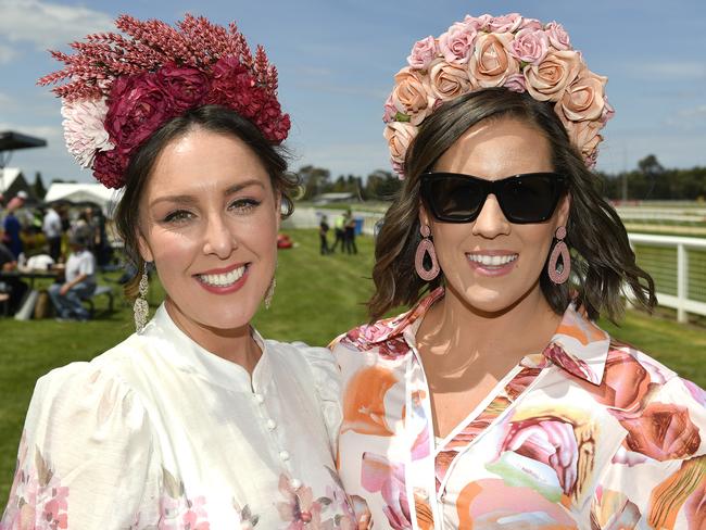 Ladbrokes Sale Cup. Racegoers are pictured attending Cup Day horse races at Sale Turf Club, Sunday 27th October 2024. Krystle Lee and Megan lee. Picture: Andrew Batsch