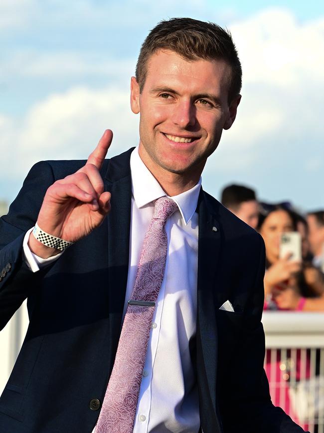 Trainer Clayton Douglas after Giga Kick wins the Group 1 Doomben 10,000, ridden by Craig Williams. Picture: Grant Peters/ Trackside Photography.