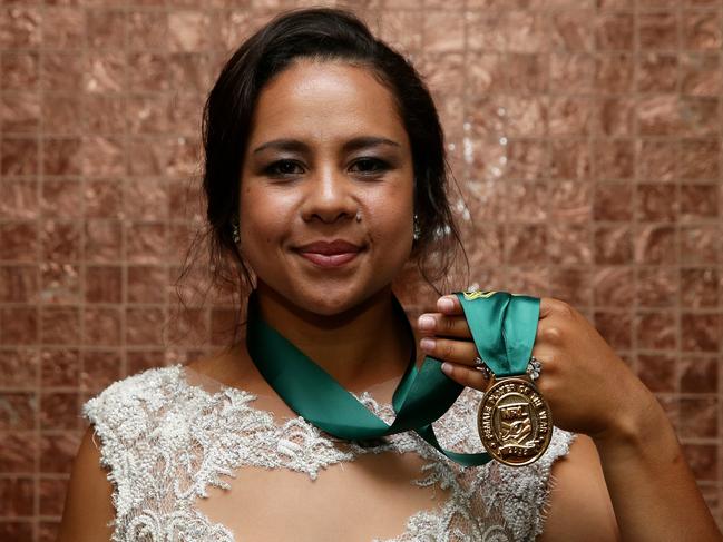 Jenni-Sue Hoepper with her award at the Dally M awards at The Star, Darling Harbour. Photo: Gregg Porteous