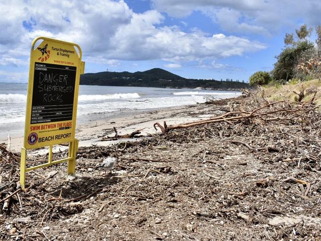 Main Beach at Byron Bay had disappeared due to rough seas on Monday.