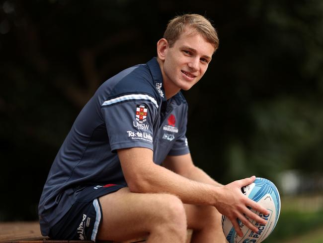 SYDNEY, AUSTRALIA - MARCH 28:  Max Jorgensen poses during a Rugby Australia media opportunity at NSW Rugby on March 28, 2024 in Sydney, Australia.  (Photo by Matt King/Getty Images)