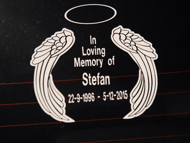 The family all have car stickers paying tribute to Stefan. Picture: Brad Fleet