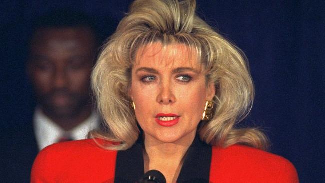 Gennifer Flowers announced at a press conference in 1992 (pictured) that she had engaged in a 12-year affair with Bill Clinton. Picture: AP