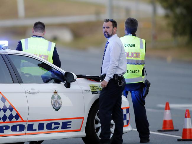 Emergency services pictured at a fatal pedestrian accident on the intersection of Wembley Road and Greenfern Drive, Browns Plains, Brisbane 17th of September 2021.  (Image/Josh Woning)