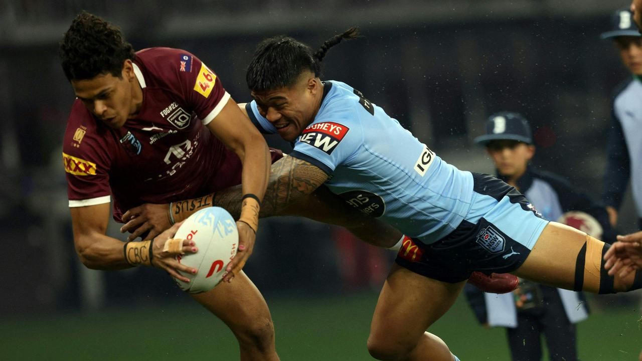 Selwyn Cobbo had a tough night against the Blues in Origin II. Picture: Trevor Collens/AFP