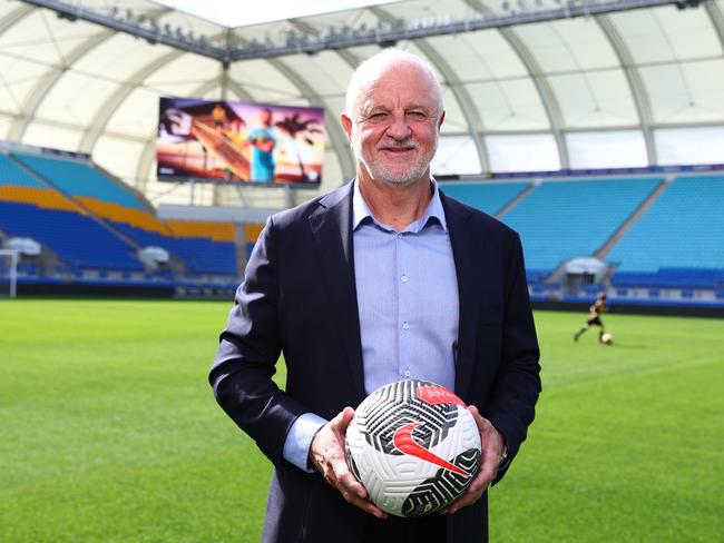 GOLD COAST, AUSTRALIA - JULY 04: Graham Arnold, Socceroos head coach poses during a Football Australia media opportunity at Cbus Super Stadium on July 04, 2024 in Gold Coast, Australia. (Photo by Chris Hyde/Getty Images for Football Australia)