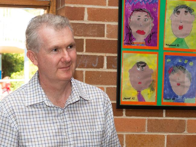 CANTERBURY BANKSTOWN EXPRESS/AAP Labor Member for Watson Tony Burke casts his vote with wife Skye at Punchbowl Public School in Punchbowl, NSW. Saturday 18th May 2019. Today is the federal election.(AAP IMAGE / Jordan Shields)