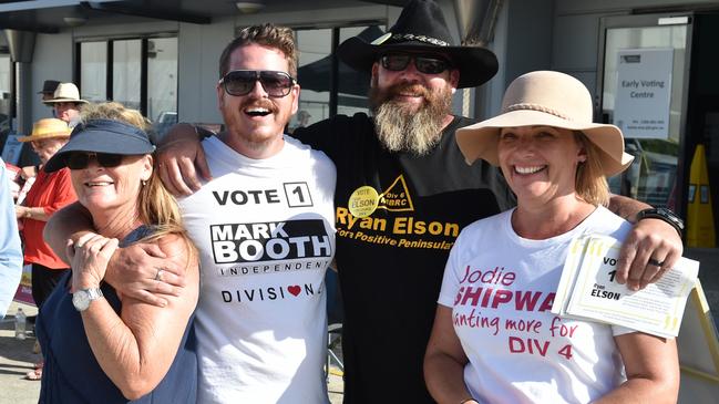 Candidates and volunteers were in good spirits at the pre poll centre at Deception Bay on March 16. Photo David Alexander