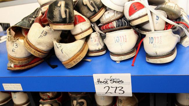 Bowling shoes on auction after the closure of Milton Bowl. Picture: Nathan Richter