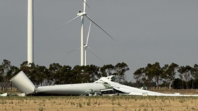 A wind turbine has collapsed at the Berrybank wind farm in Victoria’s southwest. Picture: Supplied