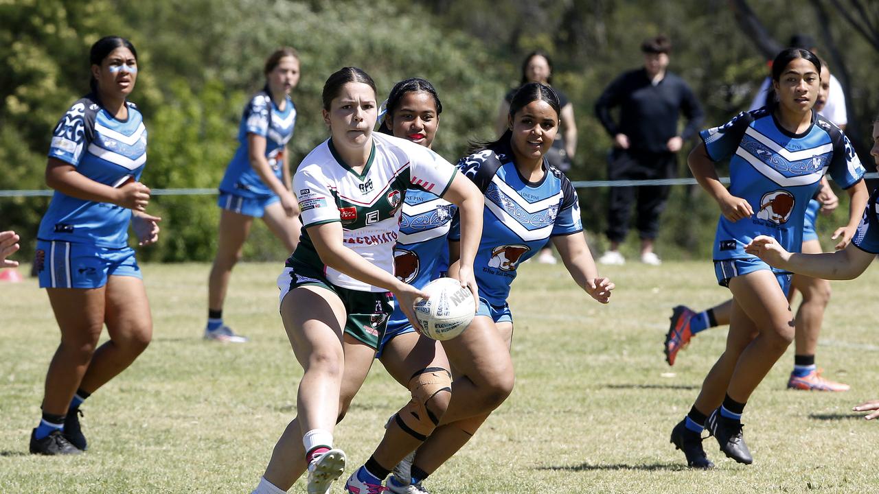 Kenzie Moujalli from Lebanon. U16 Girls Lebanon v Maori Pango. Harmony Nines Rugby League. Picture: John Appleyard