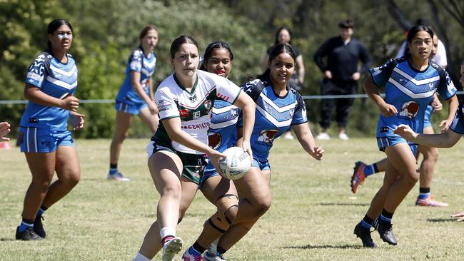 Kenzie Moujalli from Lebanon. U16 Girls Lebanon v Maori Pango. Harmony Nines Rugby League. Picture: John Appleyard