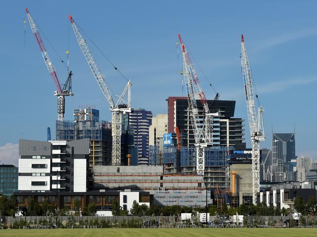 Cranes over buildings in the Docklands. Picture: Jay Town