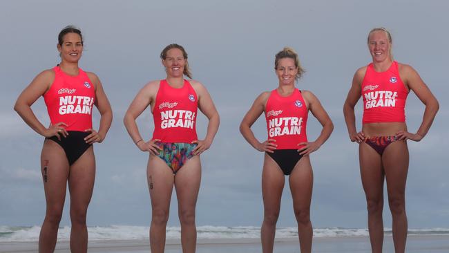 Tiarran Raymond (left), Hannah Minogue, Tara Coleman and Danielle McKenzie the top finishers in the trials for the Kellogg's Ironwoman series held in Kingscliff, News South Wales. Picture: Regi Varghese