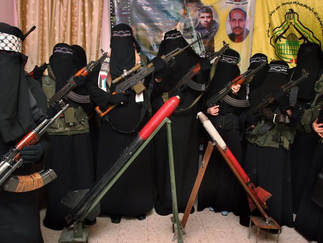 Women from Islamic terrorist group the Al-Aqsa Martyrs Brigade in May, 2007. Picture: AP