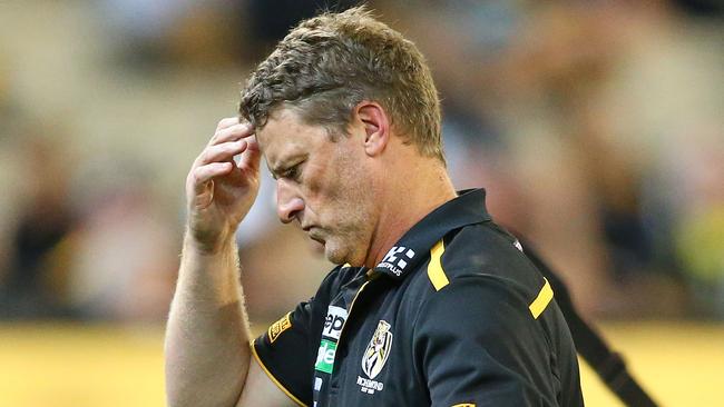 Tigers coach Damien Hardwick is feeling the pressure. Picture: Getty Images