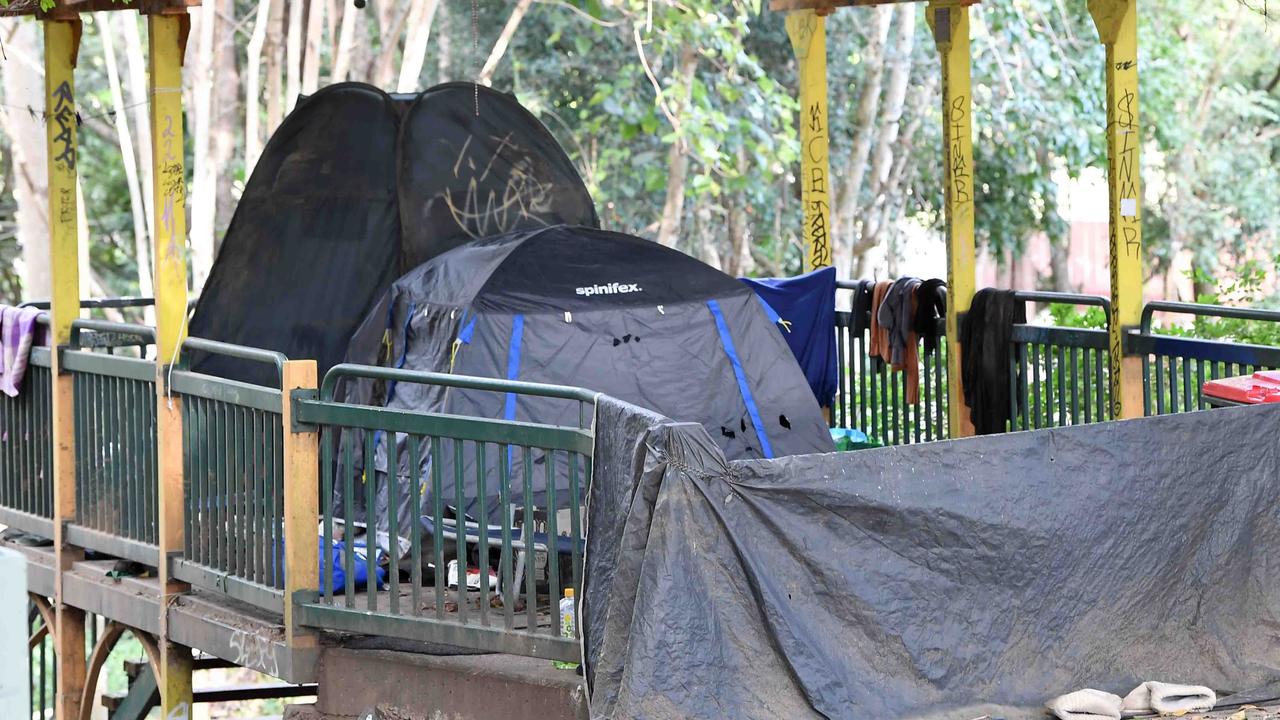 ‘It’s really tough’: Tent city re-emerges on flood-prone creek