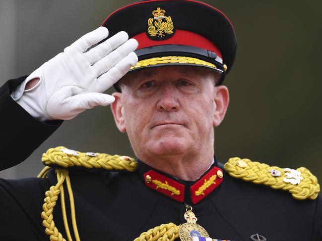 Saluting during the Queen’s Birthday Parade in 2019. Picture: Lukas Coch / AAP