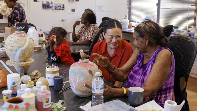 Yeow spent time with Western Arrernte ceramists at Hermannsburg. Picture: Supplied