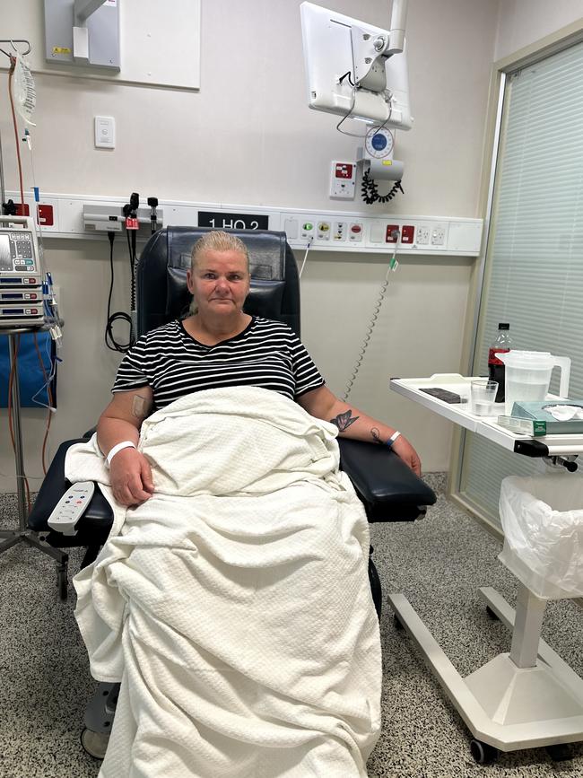 Katrina Mudge undergoing chemotherapy for stage four bowel cancer. Picture: Supplied